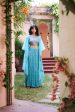 Turquoise Satin Silk Cape Set Online Hot Sale