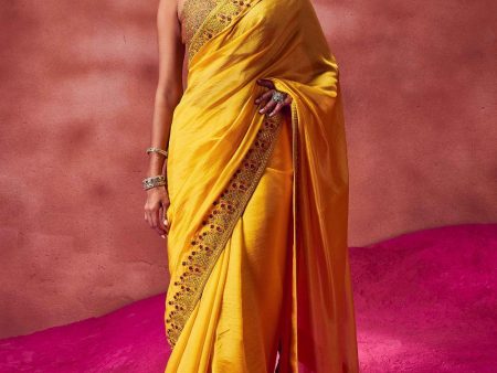 Yellow Resham Work Saree Set Hot on Sale