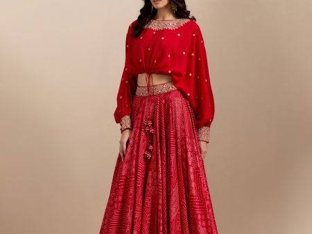 Surkh Laal Kumari Lehenga Set Cheap