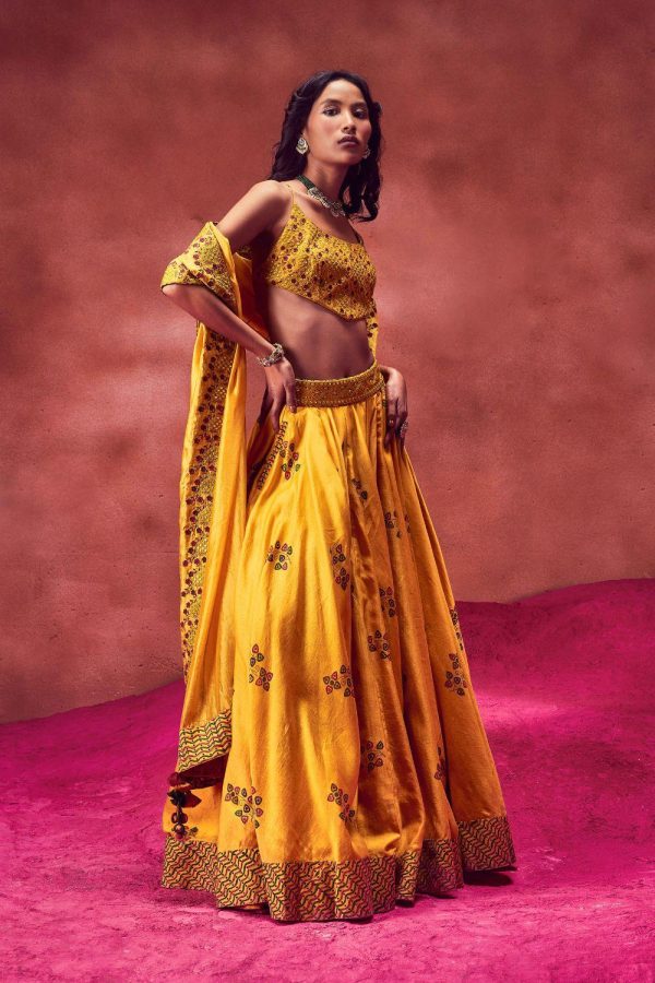 Yellow Printed Lehenga Set Online now