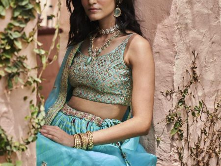 Turquoise  Lehenga Set For Discount