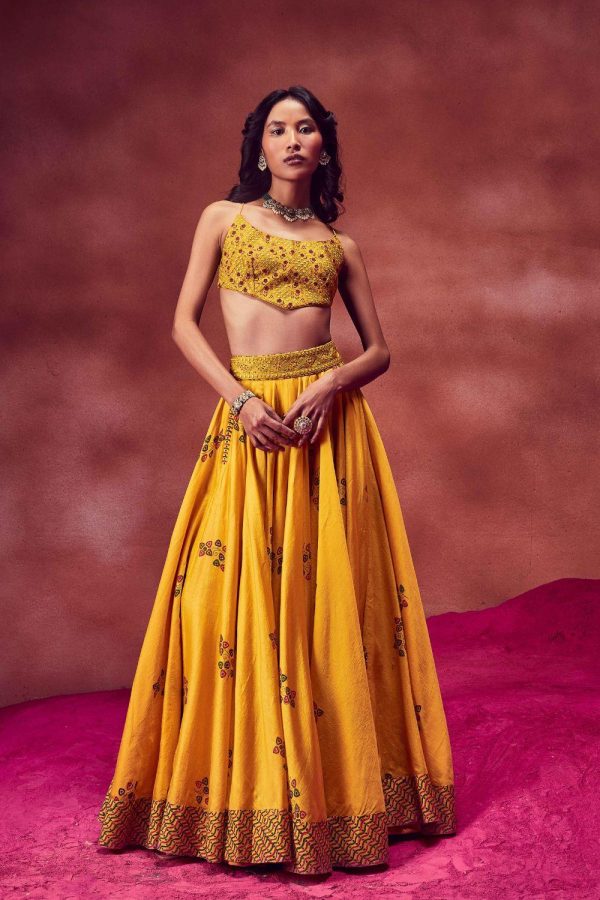 Yellow Printed Lehenga Set Online now