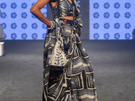 Blue Printed Draped Saree Online now