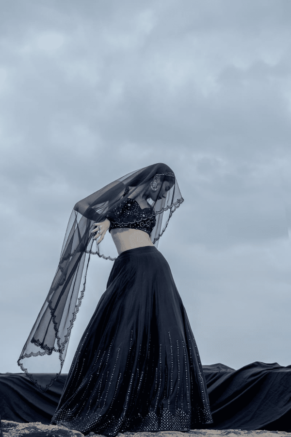 Black Heavy Mirror Work Lehenga Set Online