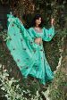 Turquoise Satin Silk Resham and Mirror Work Loose Top and Skirt Set Online