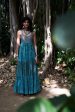 Turquoise Satin Silk Tiered Dress Sale