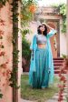 Turquoise Satin Silk Cape Set Online Hot Sale