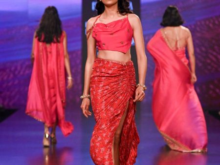 Surkh Laal Floral Draped Skirt and  Top For Sale