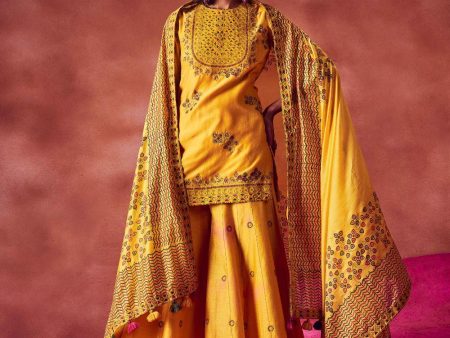 Yellow Short Kurti With Sharara  Set Online Sale