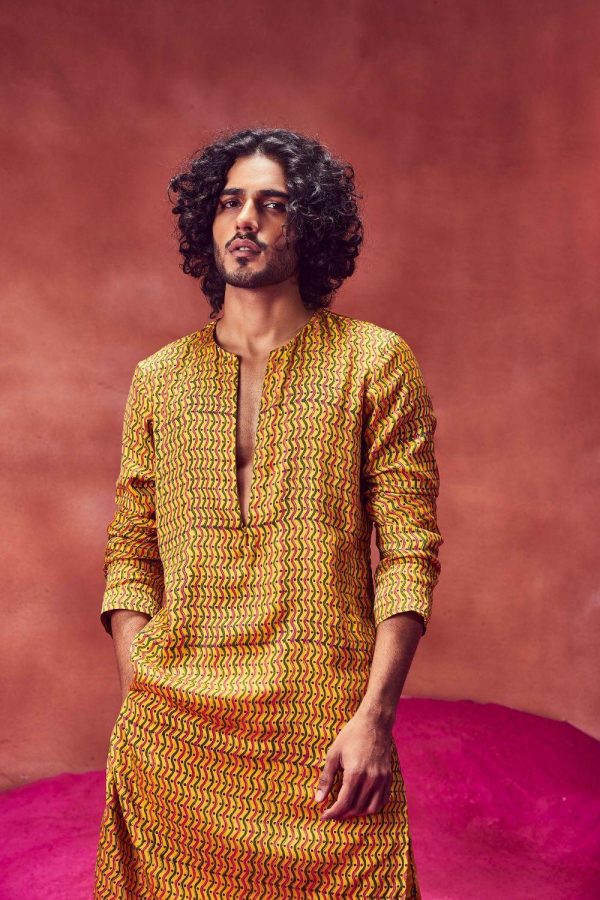 Yellow Printed Kurta With Joggers Online Hot Sale