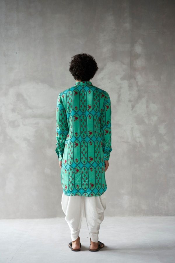 Turquoise Kurta And Silk Satin Dhoti Pants Online