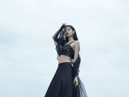 Black Heavy Mirror Work Lehenga Set Online