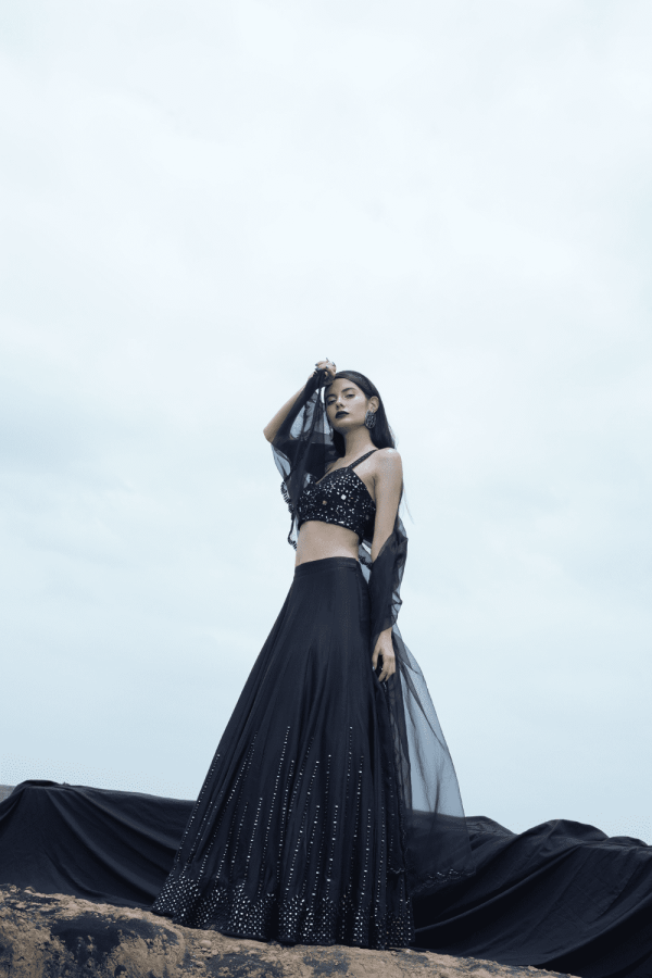 Black Heavy Mirror Work Lehenga Set Online