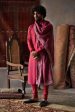 Cherry Red Tussar Silk Kurta  With Churidar And Dushala Set Online Sale