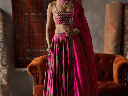 Cherry Red Satin Silk Lehenga Set Discount