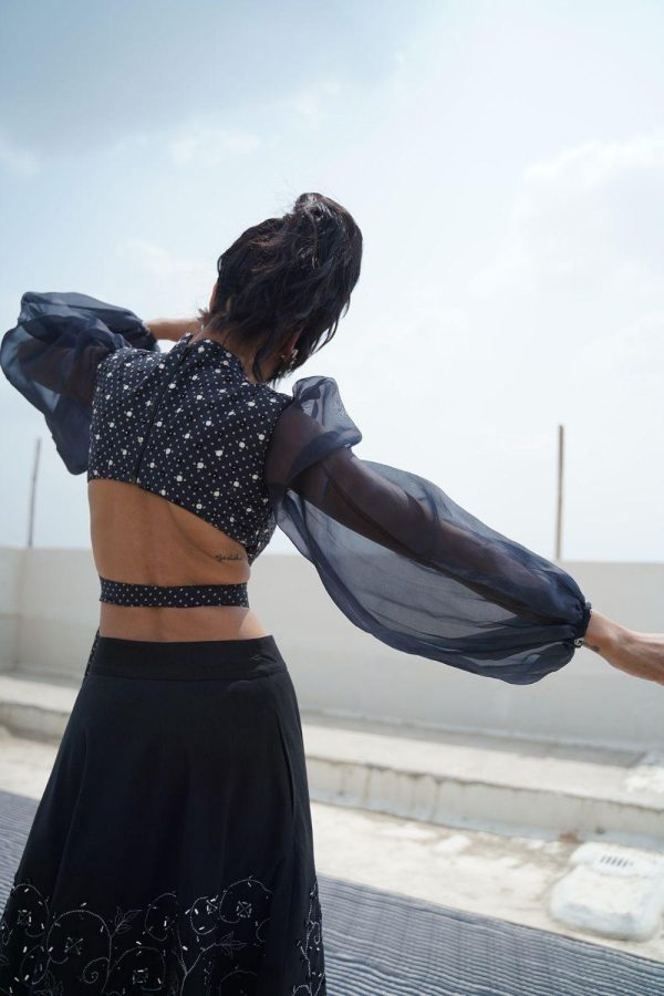 Black Top With Embroidered Skirt Fashion