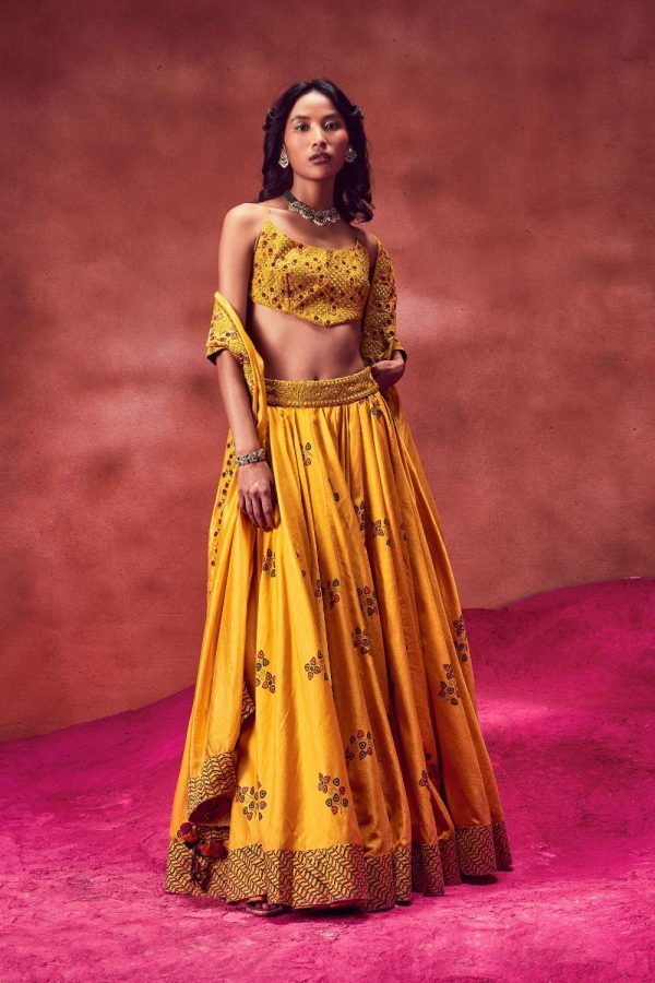 Yellow Printed Lehenga Set Online now