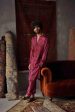 Cherry Red Satin Silk Printed Kurta And Joggers Pants For Sale