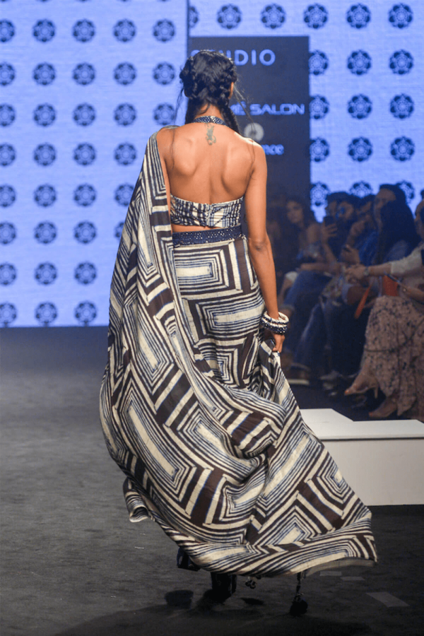 Blue Printed Draped Saree Online now