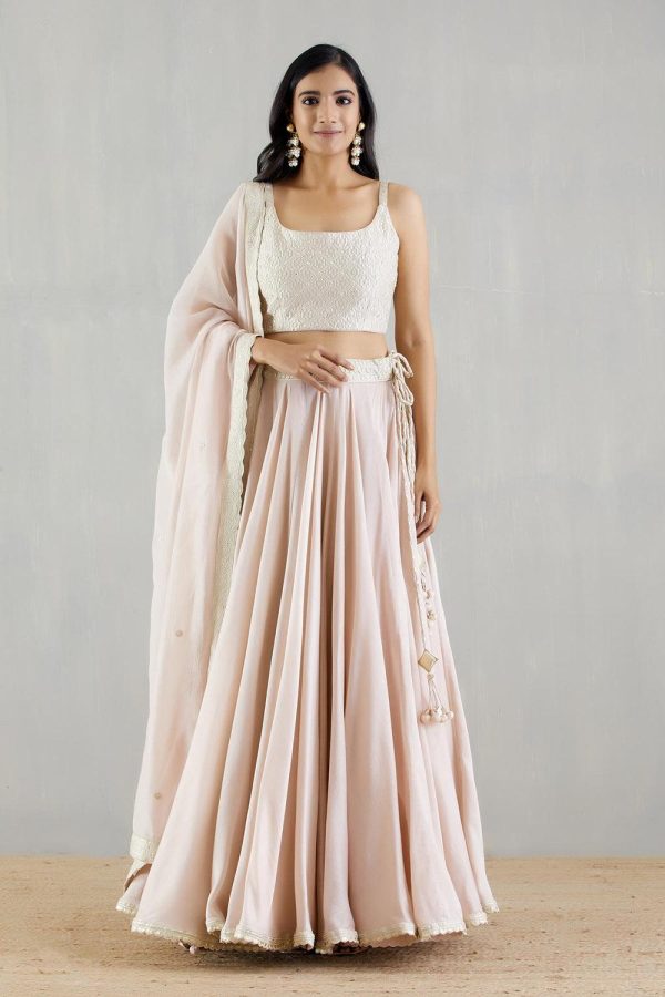 Blush Pink Chanderi Silk Lehenga With Blouse And Oganza Silk Dupatta Cheap