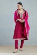 Cherry Red Silk Chanderi Kurta Set Discount