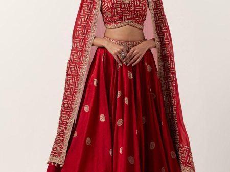 Surkh Laal Banarasi Lehenga Set For Discount