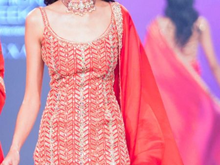 Surkh laal Short Kurti and  Gharara Set For Cheap