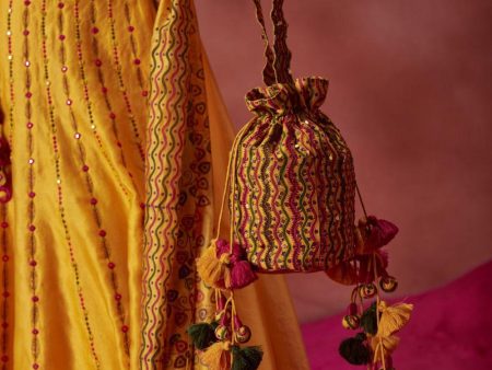 Yellow Marodi Work Embroidered Potli Online