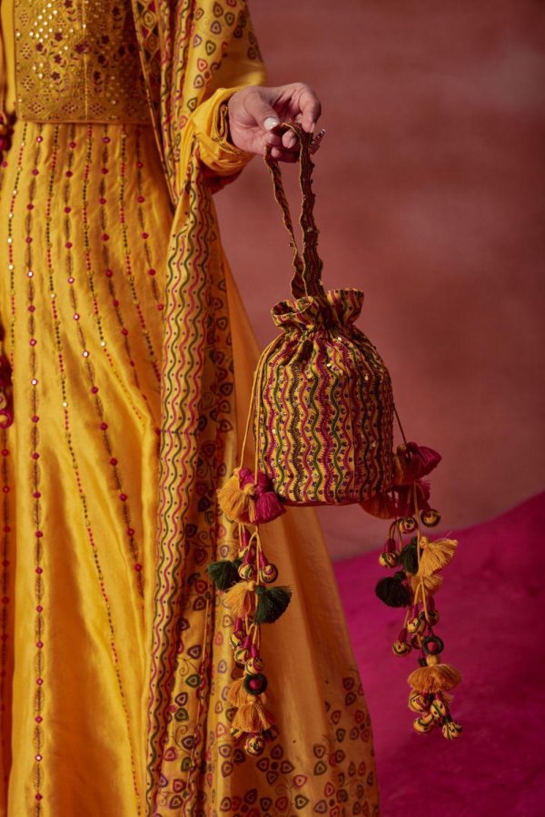 Yellow Marodi Work Embroidered Potli Online