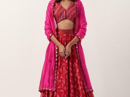 Surkh Laal  Lehenga with Blouse And Dupatta For Cheap