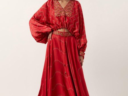 Surkh Laal Bandhani Top Paired With Skirt Fashion