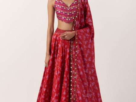 Surkh Laal Floral Lehenga  Set For Discount