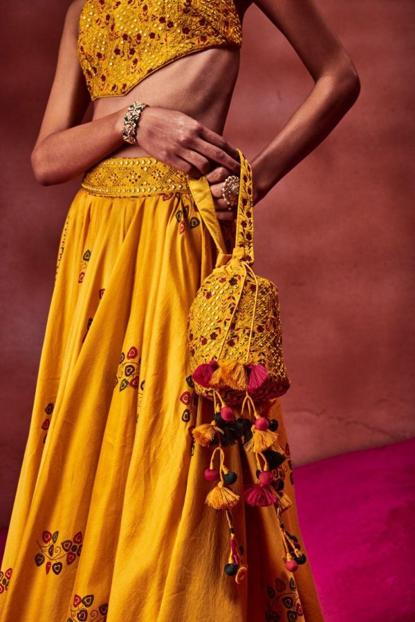 Yellow Resham Embroidered Potli Fashion