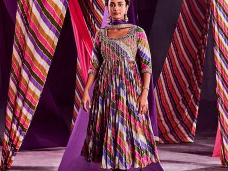 Stripes Printed Heavy Anarkali With Dupatta & Churidar Sale