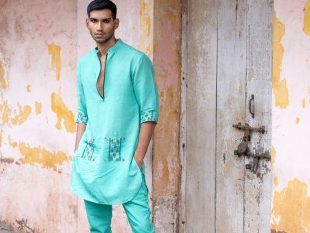 Turquoise Kurta With Pants on Sale