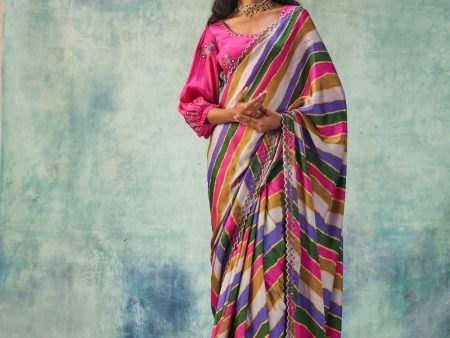 Stripes Saree With Rani Blouse Hot on Sale