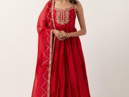 Surkh Laal Strappy Anarkali  Set Cheap