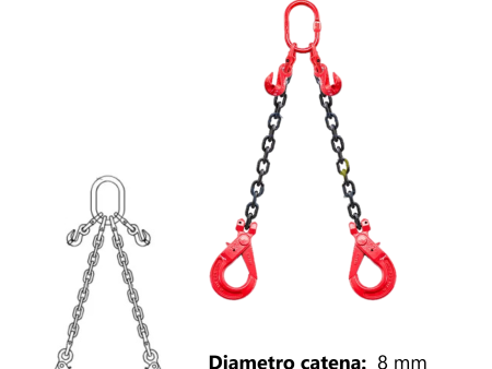 Tirante a catena 8 mm due bracci 3 metri con ganci a forcella autobloccanti e accorciatori ad occhio grado 80 Online now